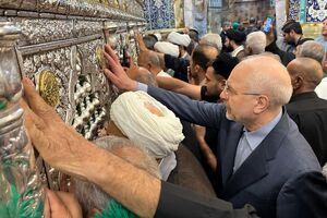 زیارت رئیس مجلس از حرم مطهر حضرت معصومه(س) در سفر به قم