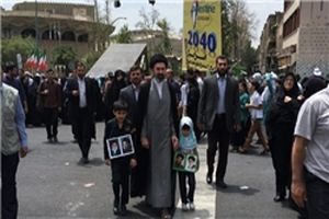 فرزند رهبر معظم انقلاب به جمع راهپیمایان روز قدس پیوست