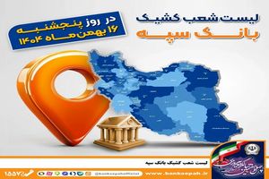 اعلام فهرست شعب کشیک بانک سپه در تهران و استان‌ها / پنجشنبه، شانزدهم بهمن ماه