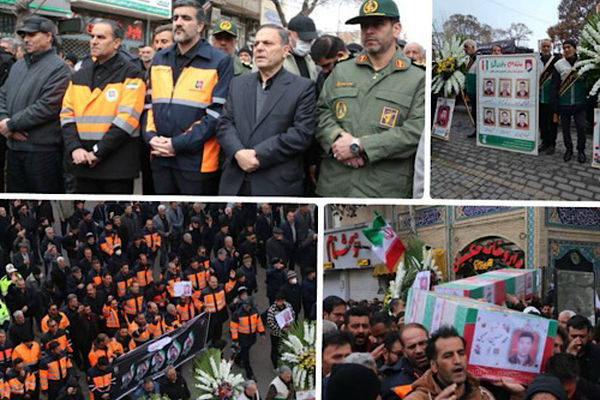تشییع پیکر مطهر پنج راهدار شهید استان زنجان با حضور معاون وزیر و رییس سازمان راهداری وحمل‌ونقل جاده‌ای
