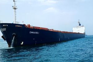 پهلودهی یک فروند کشتی غول‌پیکر گندم در بندرشهیدرجایی