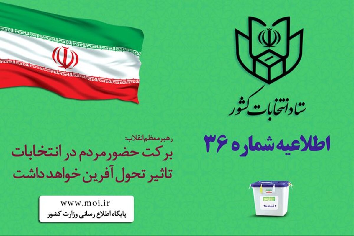 اطلاعیه شماره ۳۶ ستاد انتخابات کشور