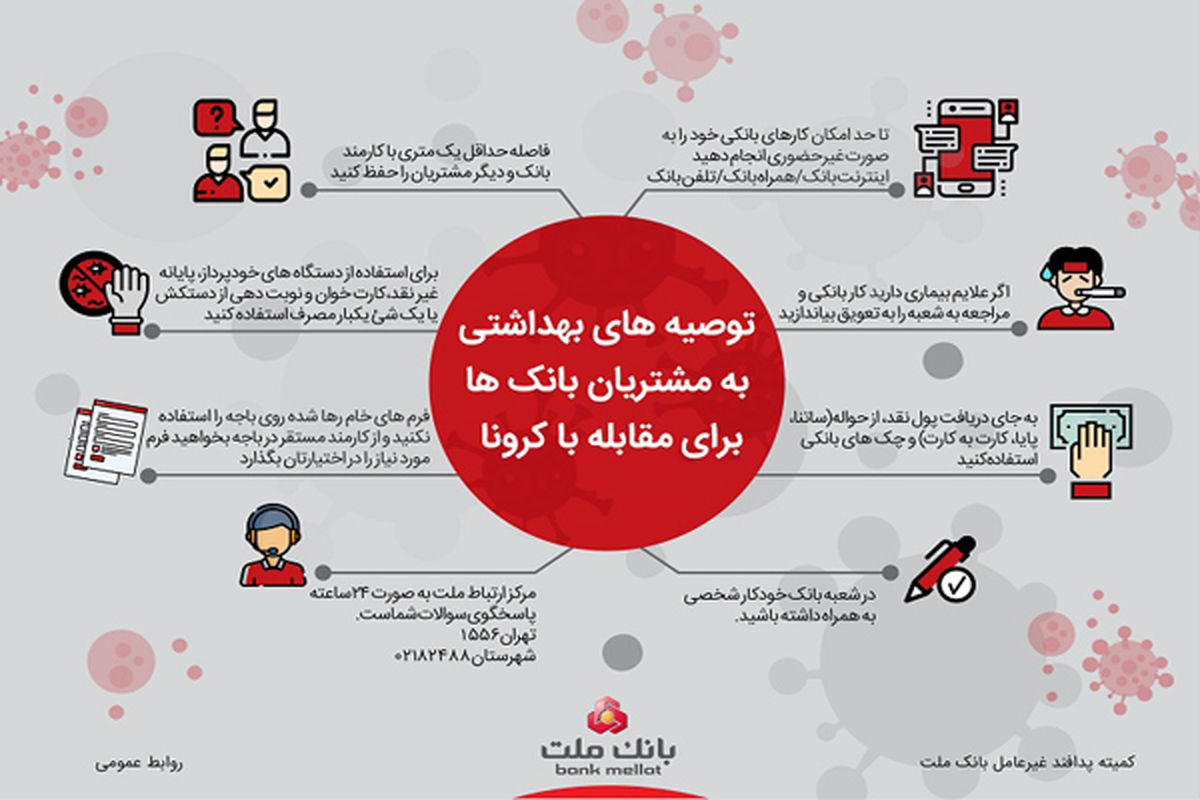 توصیه بانک ملت برای پیشگیری از شیوع کرونا