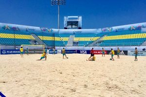 نخستین تمرین تیم ملی فوتبال ساحلی در ورزشگاه اصلی جام جهانی برگزار شد 