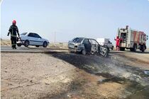 آتش‌سوزی پراید حامل سوخت در محور بندرعباس - میناب بدون تلفات جانی